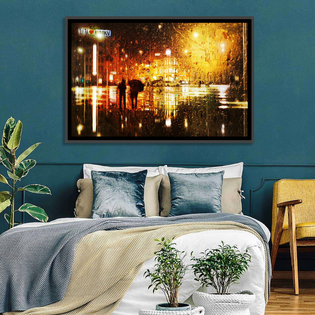 Rainy Night in Kharkiv Wall Art in a room, landscape