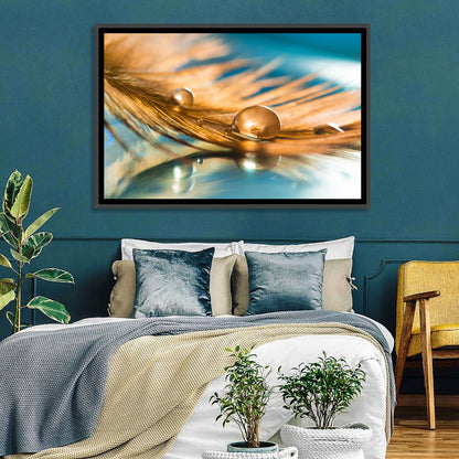 Golden Feather with Droplets Wall Art