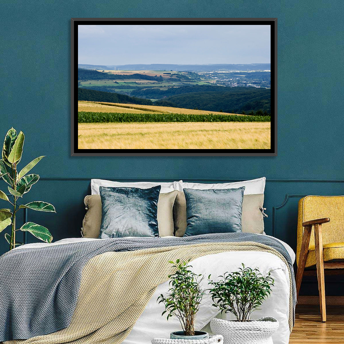 Village Grainfields Wall Art in a room, landscape