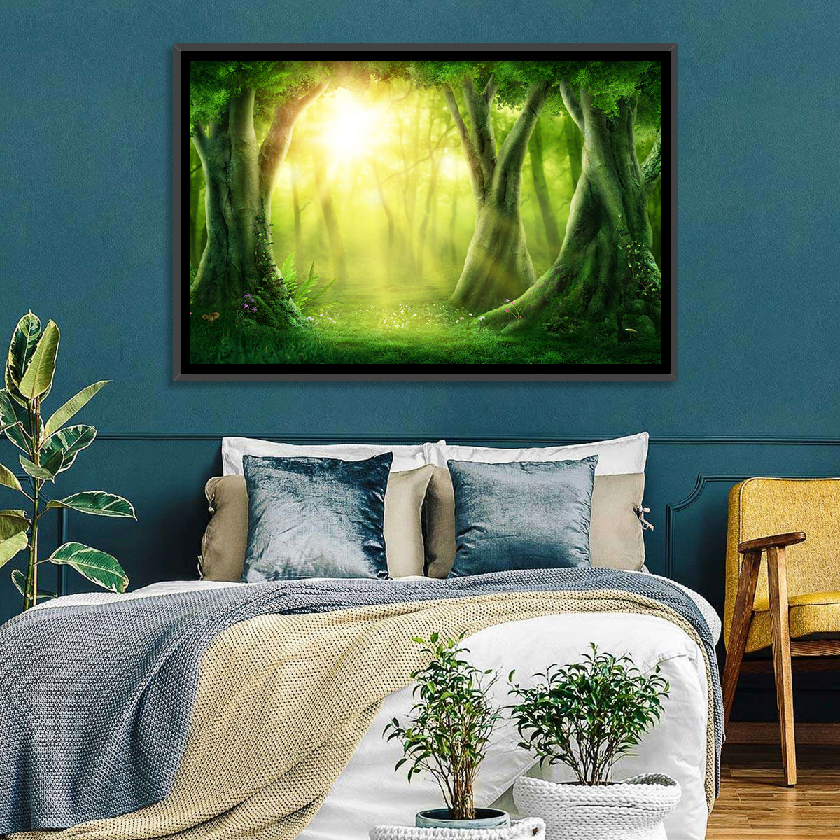 Enchanted Forest at Sunrise Wall Art in a room, landscape