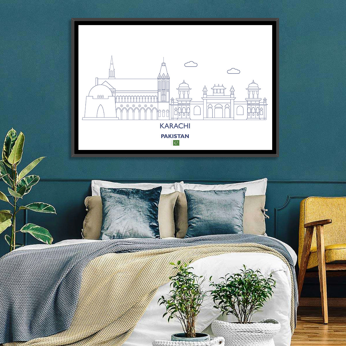 Karachi Skyline with Mazar-e-quaid Wall Art in a room, landscape