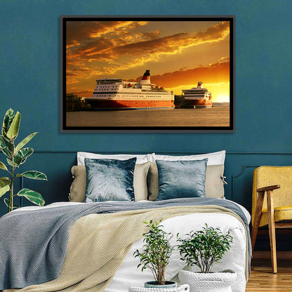 Red-hulled Cruise Ships at Dusk Wall Art