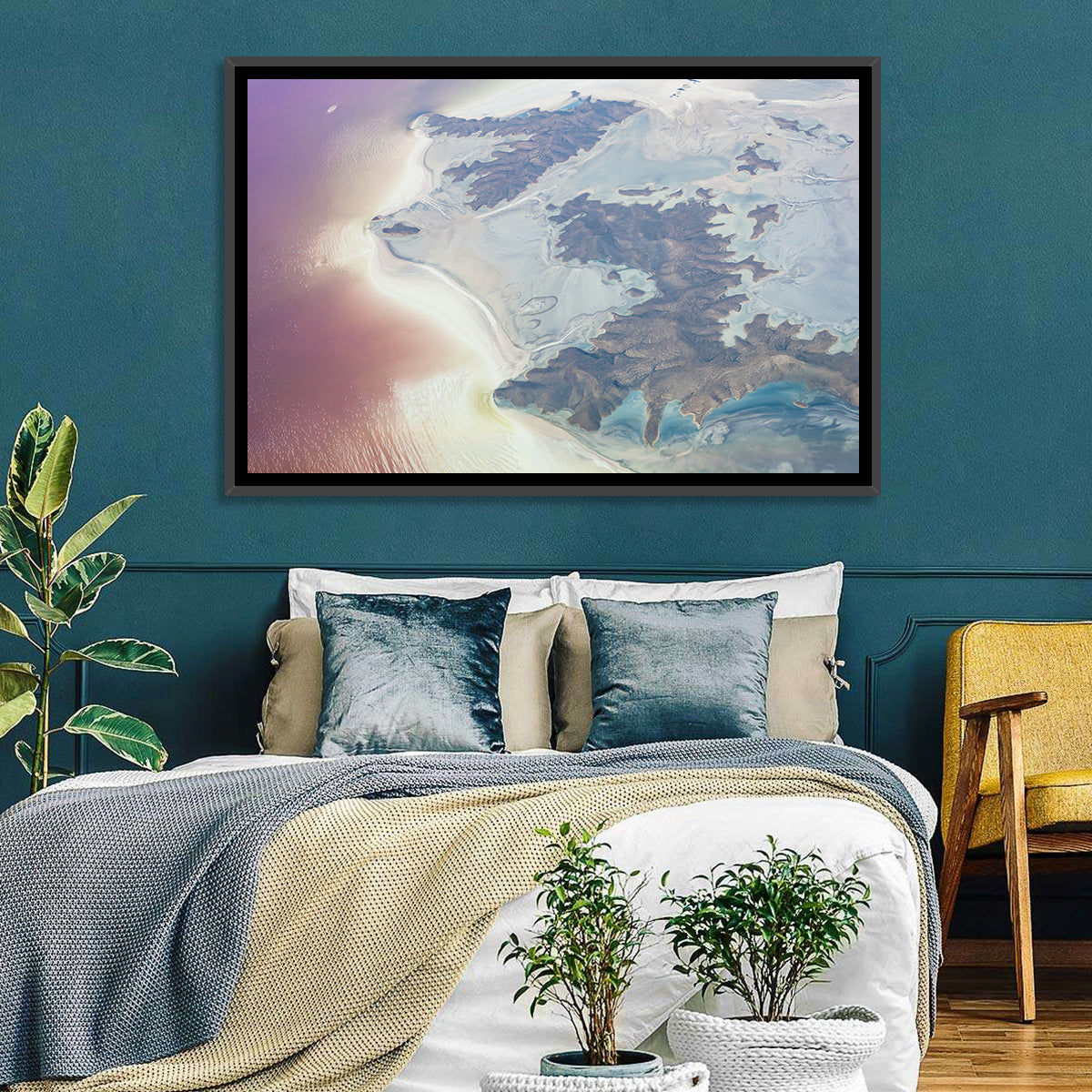 Urmia Lake Aerial View Wall Art in a room, landscape