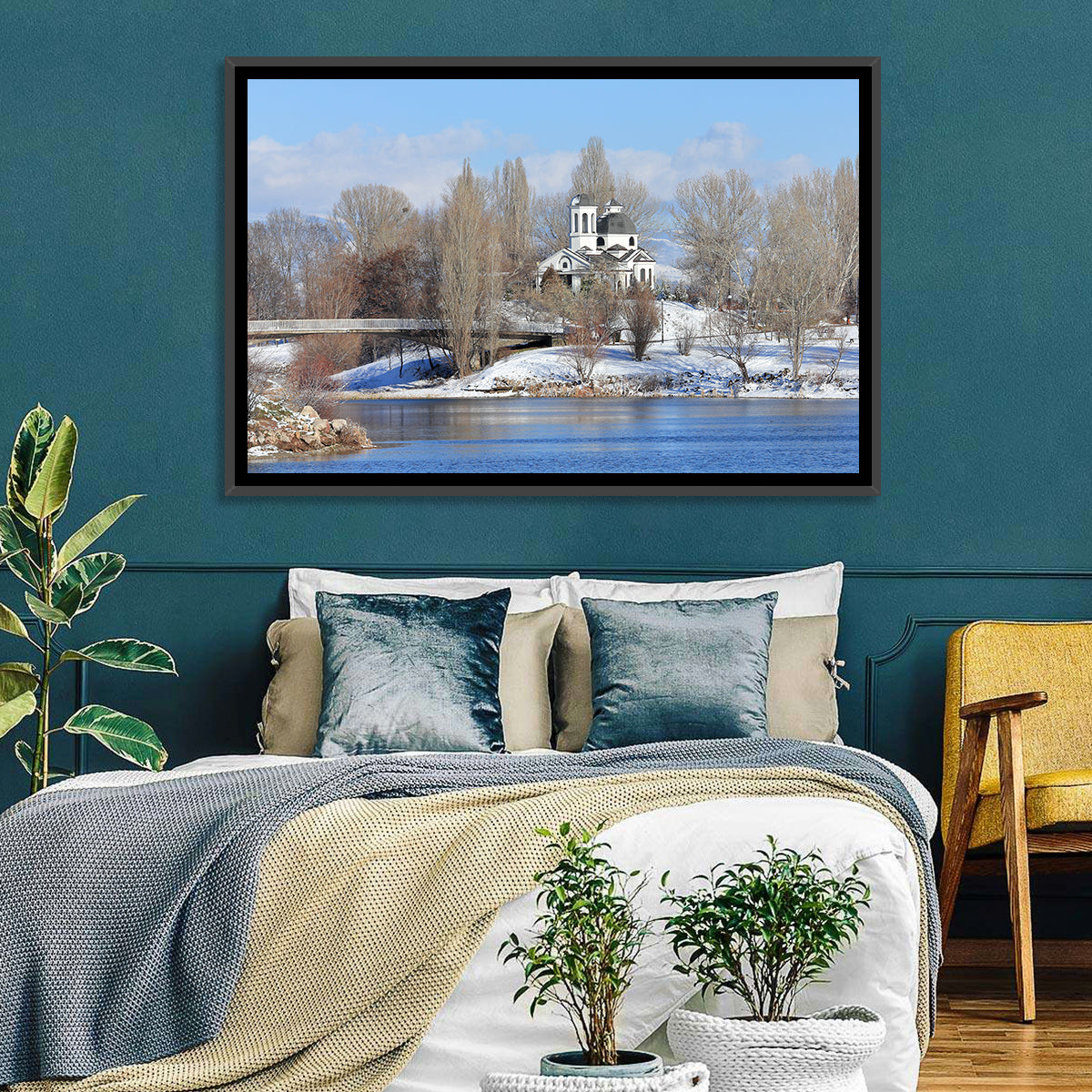 St Naum Ohridski Church by Lake Wall Art in a room, landscape