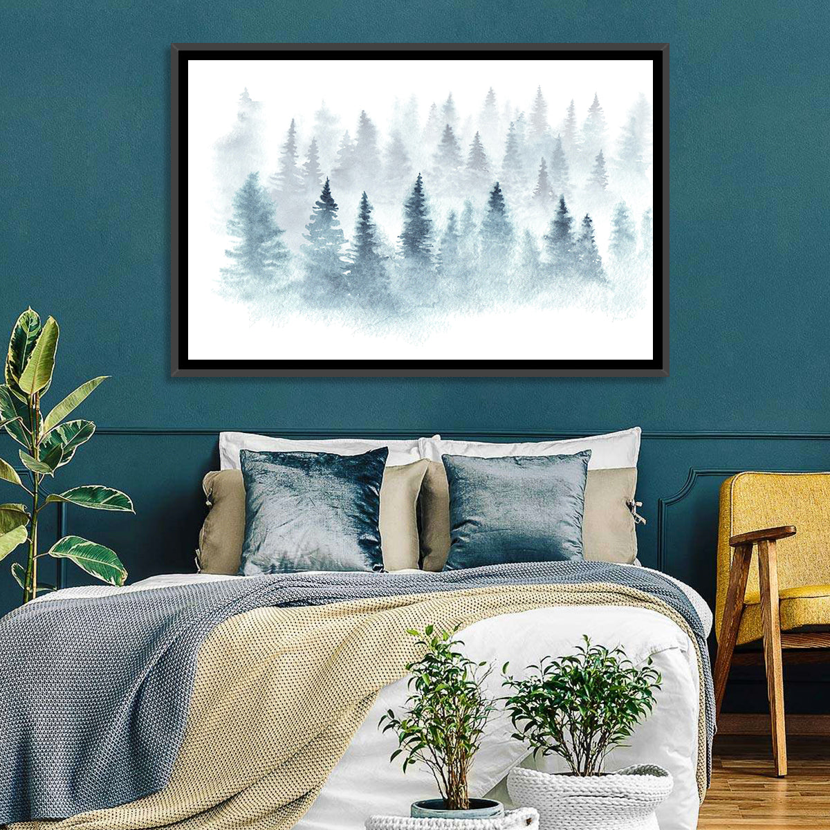 Misty Pine Forest Watercolor Wall Art