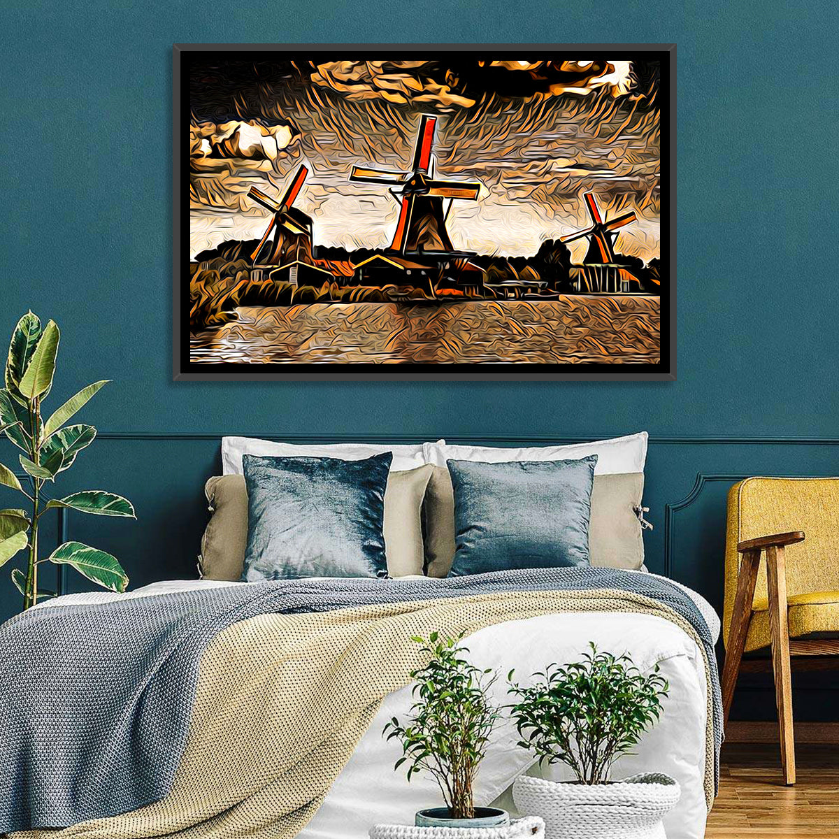 Retro Windmills at Sunset Wall Art