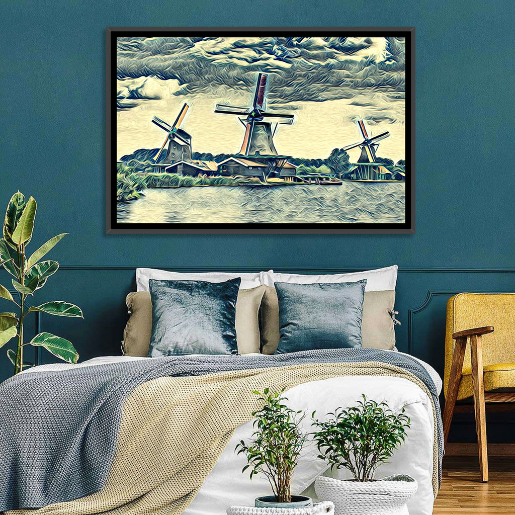 Three Vintage Windmills Wall Art