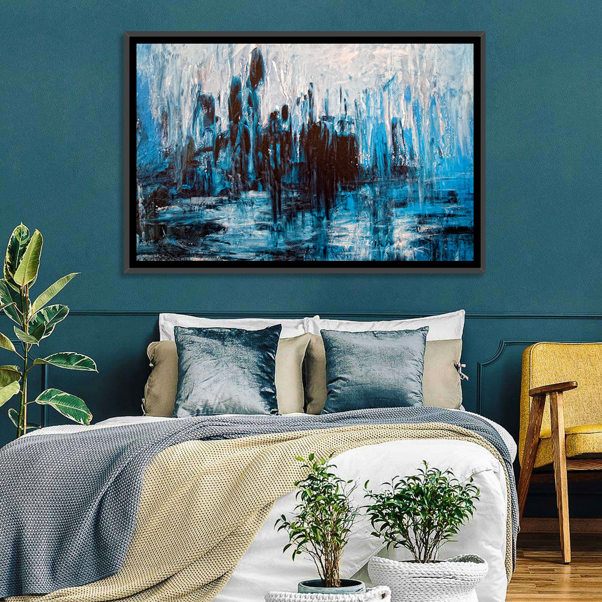 Rainy Abstract Skyline Reflection Wall Art