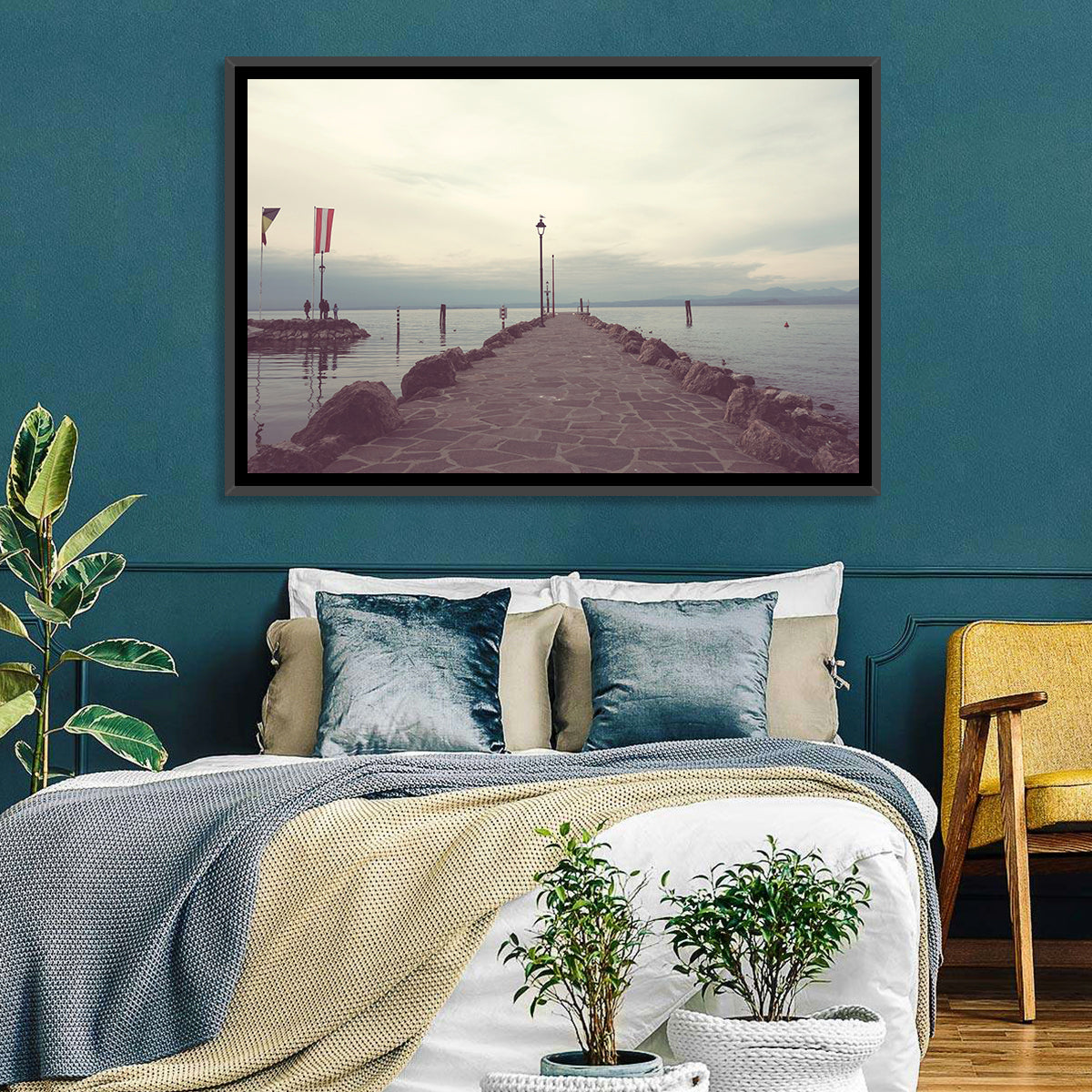 Stone Pier at Lake Garda Wall Art in a room, landscape