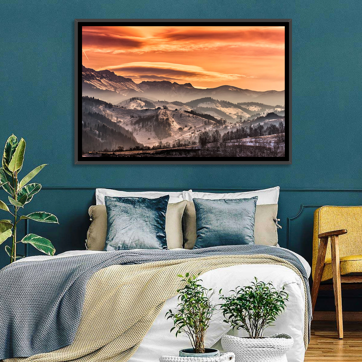 Pestera Mountain Sunrise Wall Art in a room, landscape