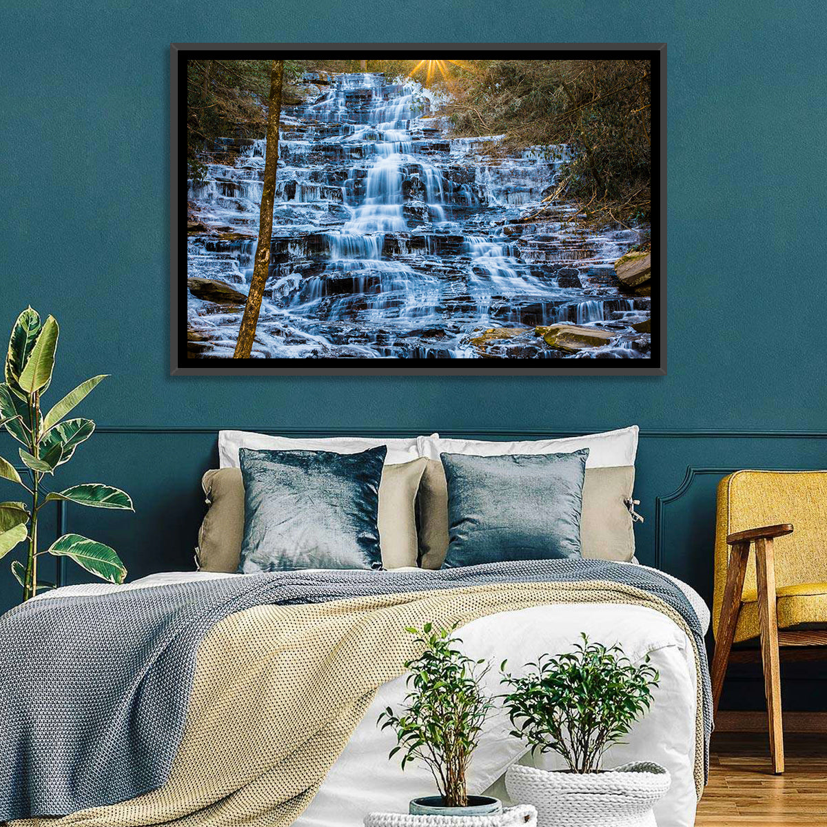 Minnehaha Falls Winter Cascade Wall Art in a room, landscape