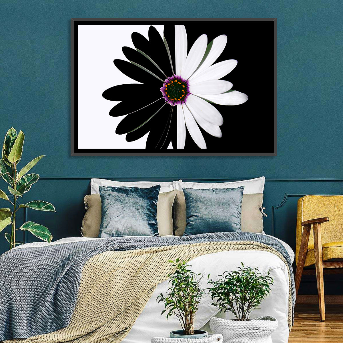 Black and White Daisy with Purple Ring Wall Art