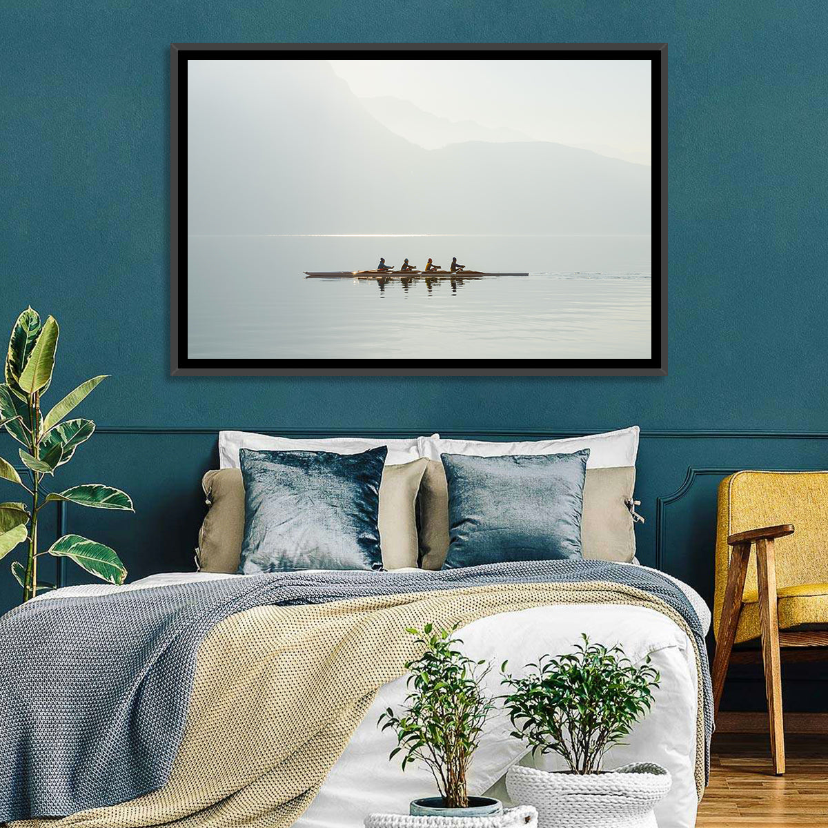 Four Rowers on Lake Lugano Wall Art in a room, landscape