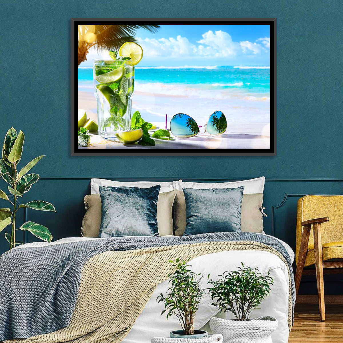 Mojito Beach Scene Wall Art in a room, landscape