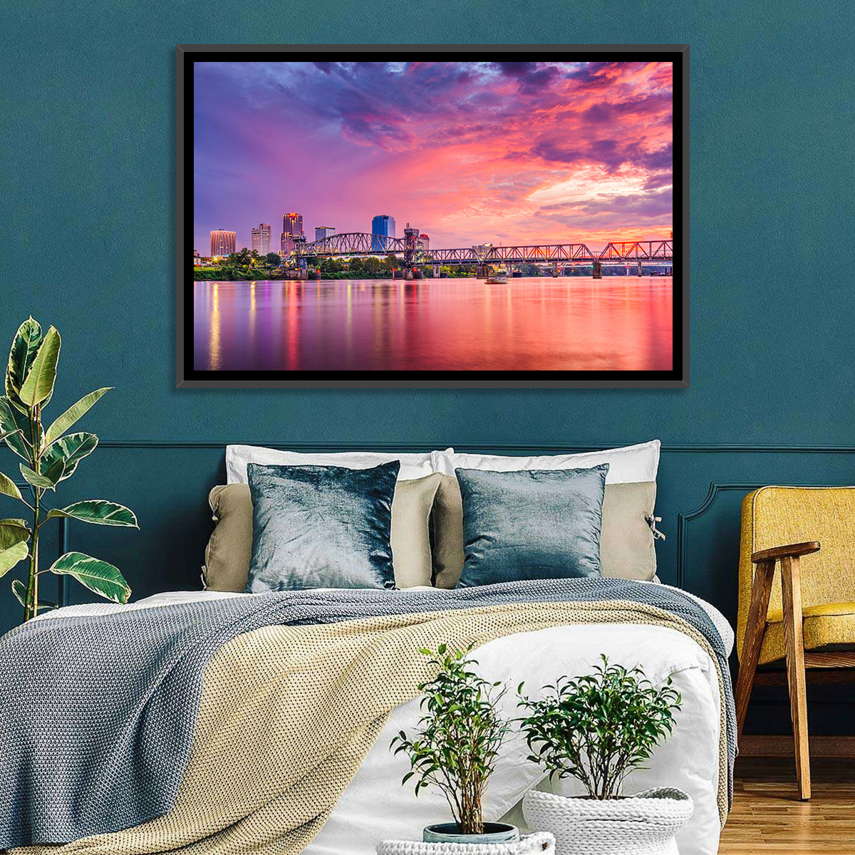 Little Rock Sunset Skyline Wall Art in a room, landscape