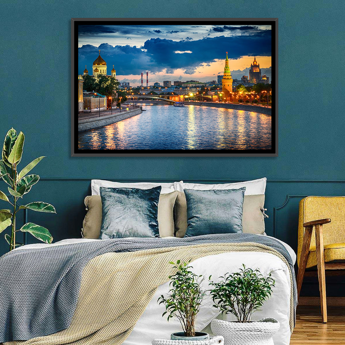 Kremlin on the Moskva River Wall Art in a room, landscape