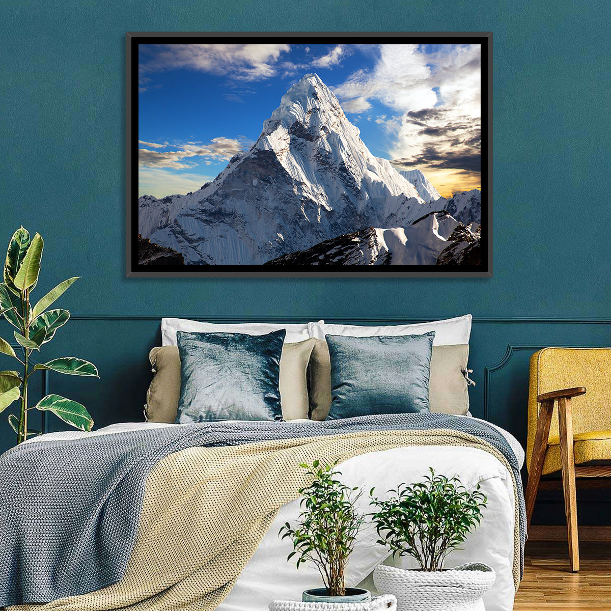 Ama Dablam at Golden Dusk Wall Art in a room, landscape