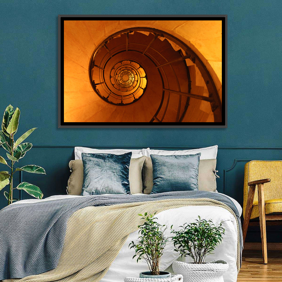 Vortex Spiral Staircase Wall Art in a room, landscape