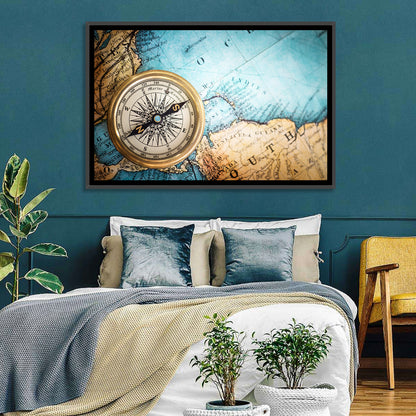 Vintage Compass Over Atlantic Map Wall Art