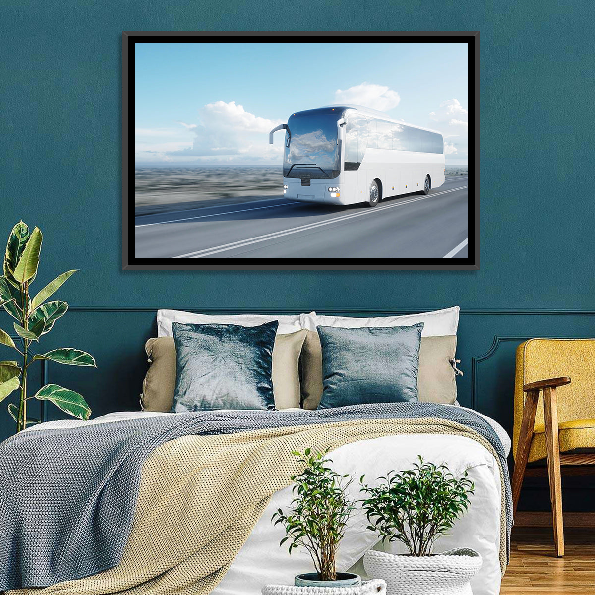 Desert Highway Tour Bus Wall Art in a room, landscape