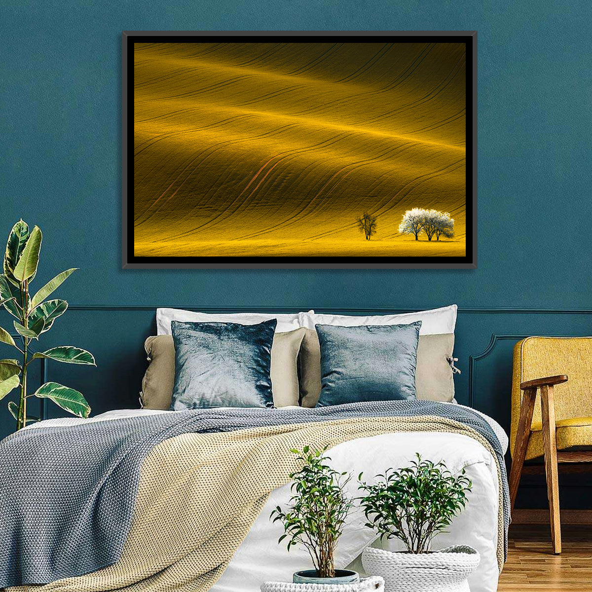 Golden Hour Rapeseed Field Wall Art in a room, landscape
