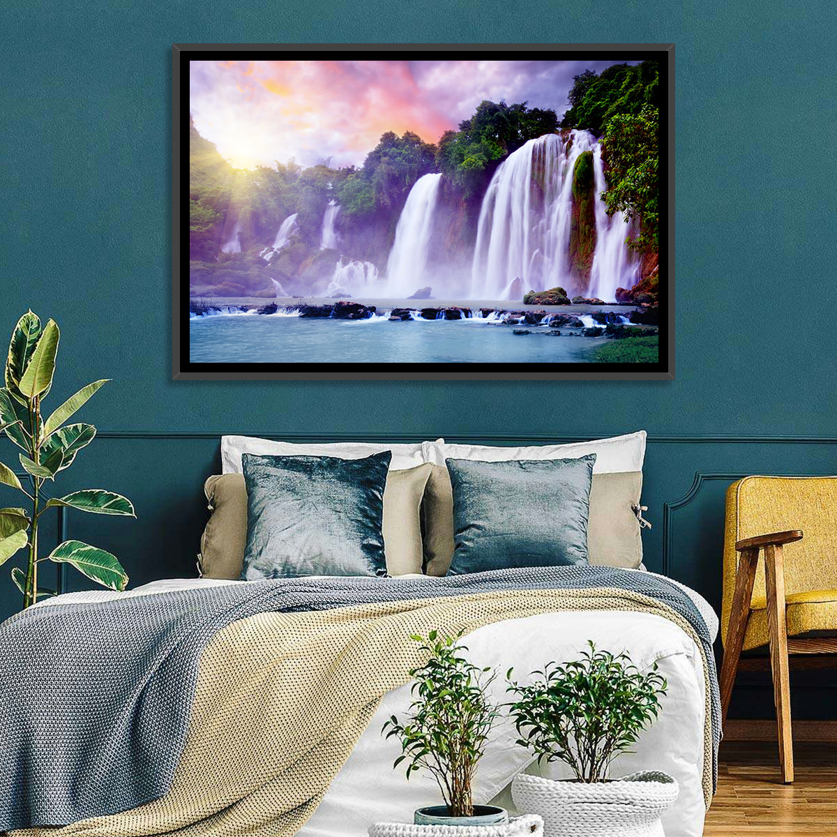Ban Gioc Banyue Waterfall Wall Art in a room, landscape
