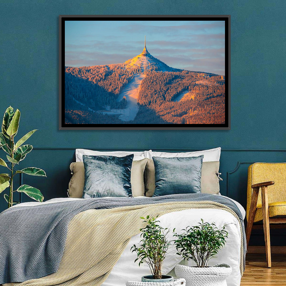 Ještěd Summit at Golden Hour Wall Art in a room, landscape