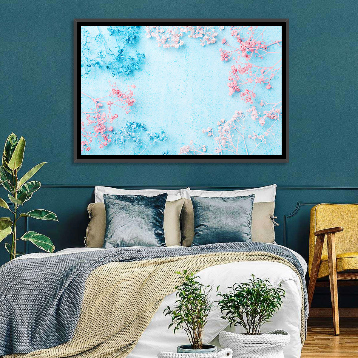 Dyed Babys Breath Arrangement Wall Art