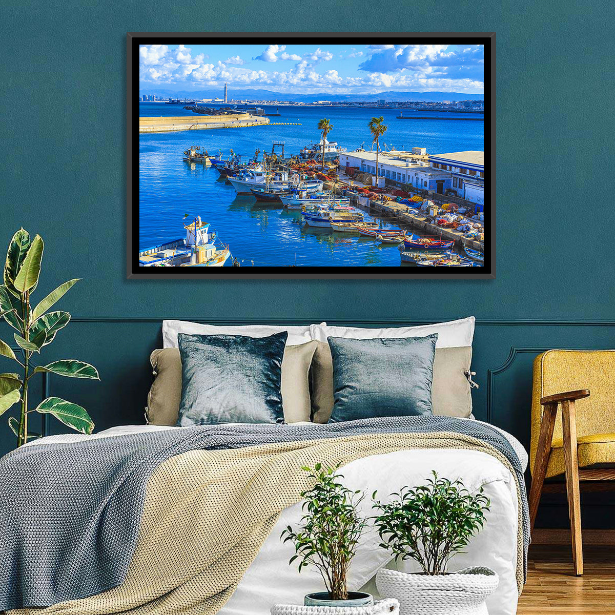 Sfax Fishing Harbor Wall Art in a room, landscape