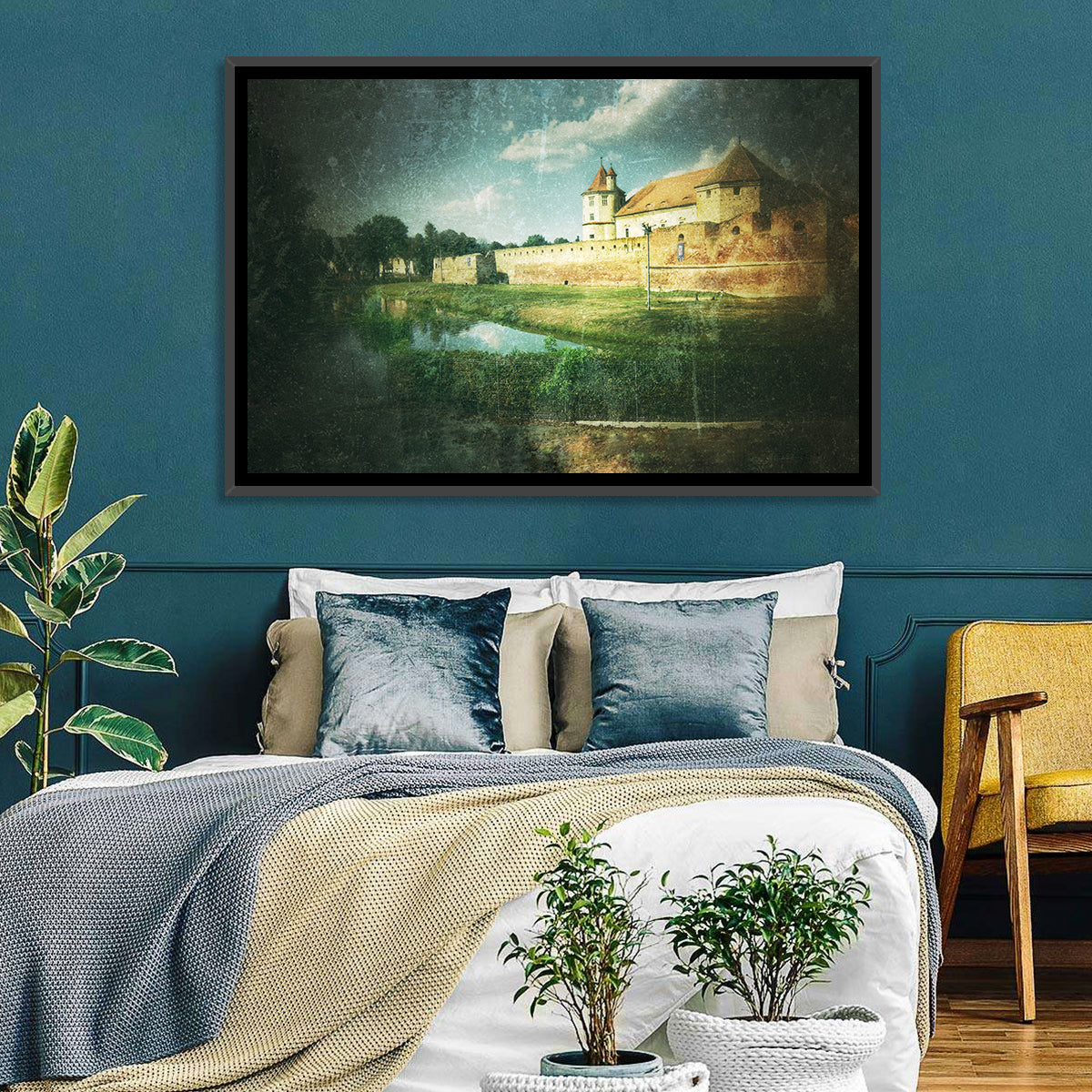 Făgăraș Fortress Moat Reflection Wall Art in a room, landscape