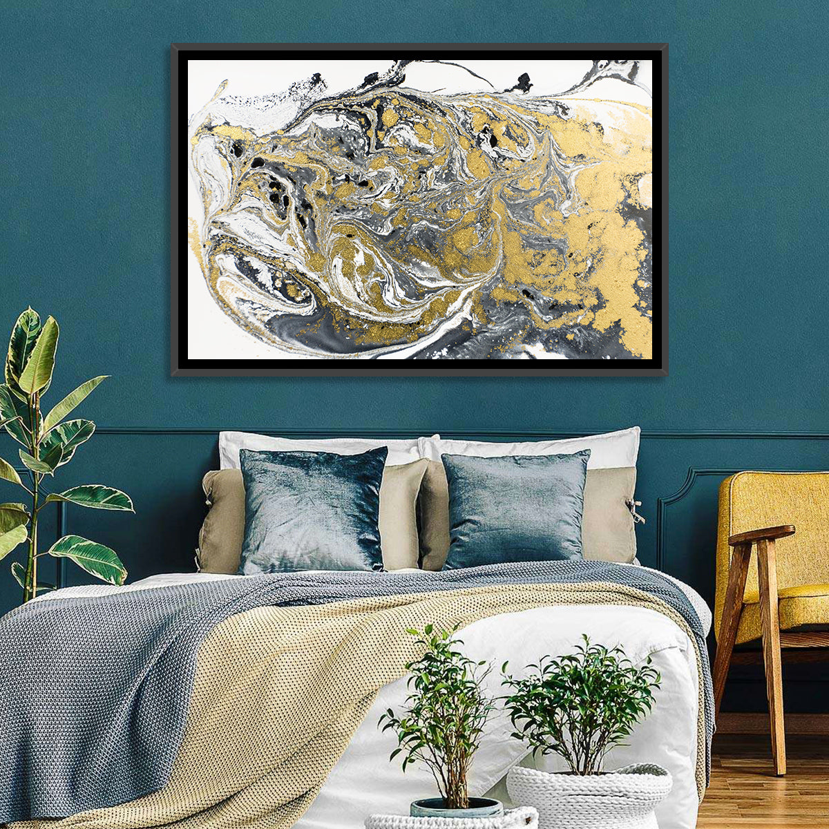 Metallic Gold Marbled Abstract Wall Art