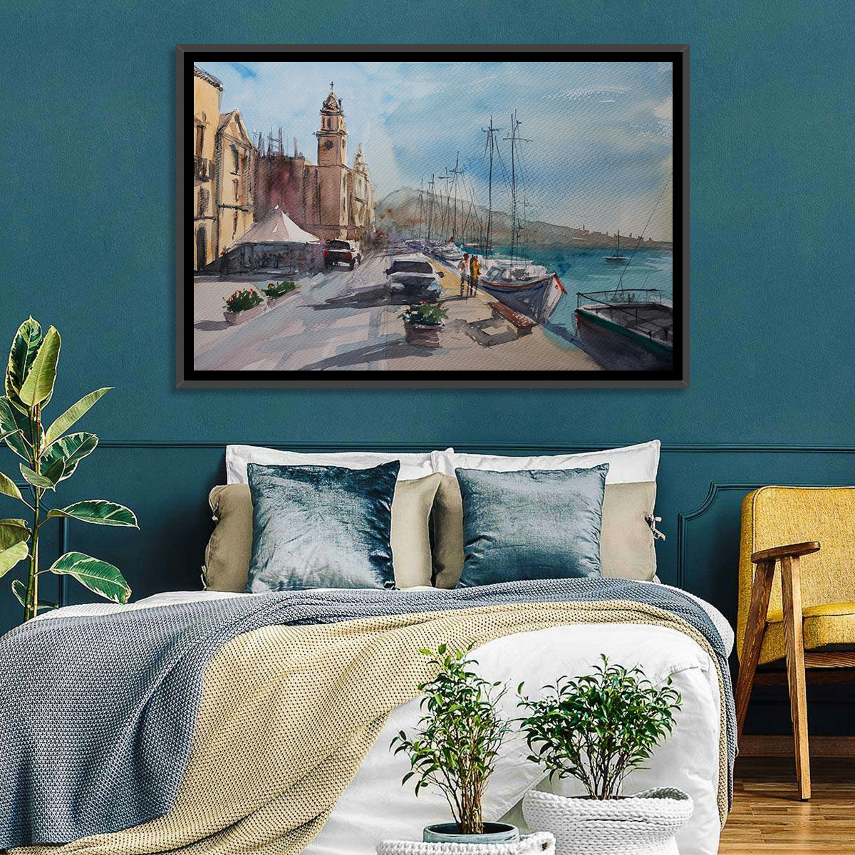 Valette Harbor Sketch Wall Art in a room, landscape