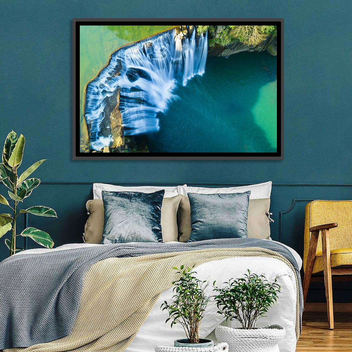 Shifen Waterfall Aerial Wall Art in a room, landscape