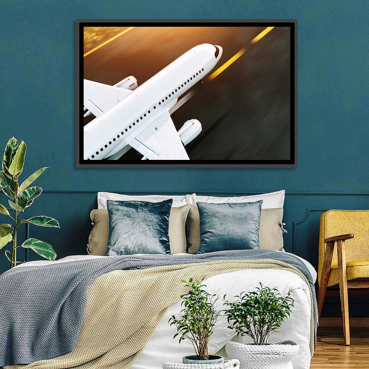 Commercial Jet Takeoff at Sunset Wall Art
