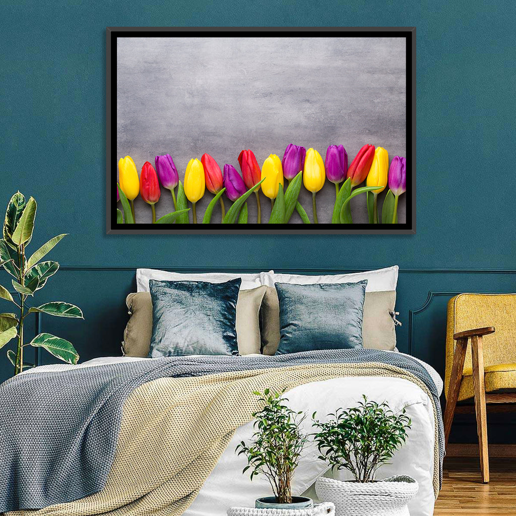 Row of Multicolored Tulips Wall Art