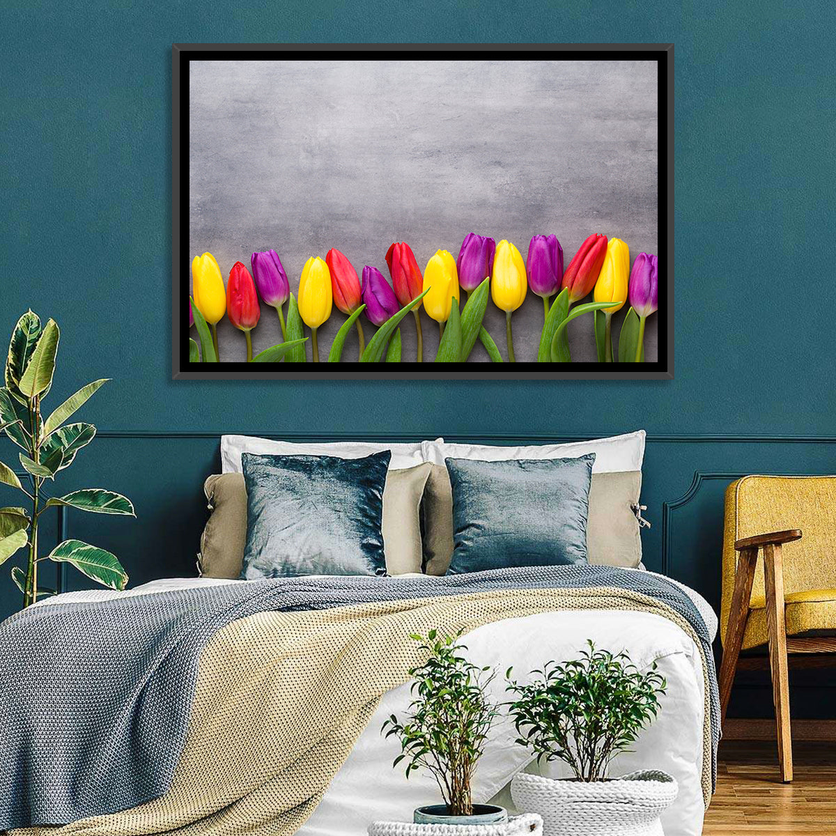 Row of Multicolored Tulips Wall Art