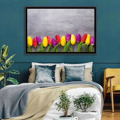Row of Multicolored Tulips Wall Art