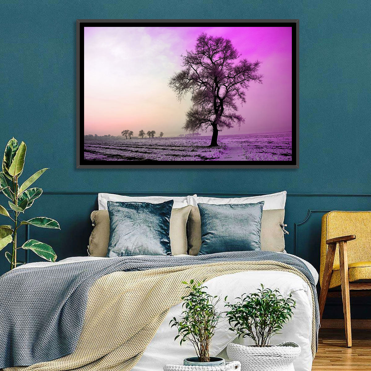Violet Winter Dawn Tree Wall Art in a room, landscape