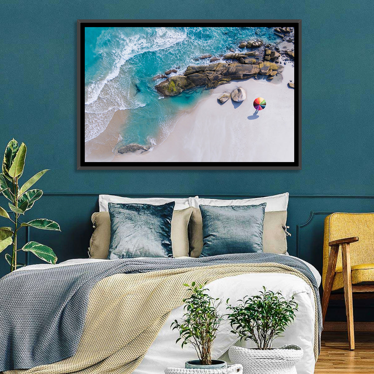 Aerial Beach with Rainbow Umbrella Wall Art
