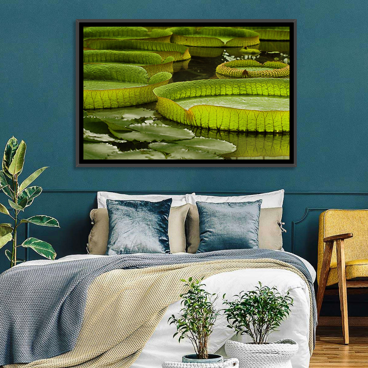 Giant Victoria Amazonica Lily Pads Wall Art in a room, landscape