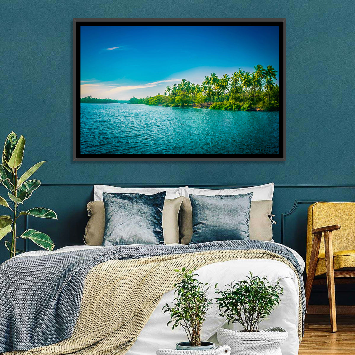 Tropical River in India Wall Art in a room, landscape