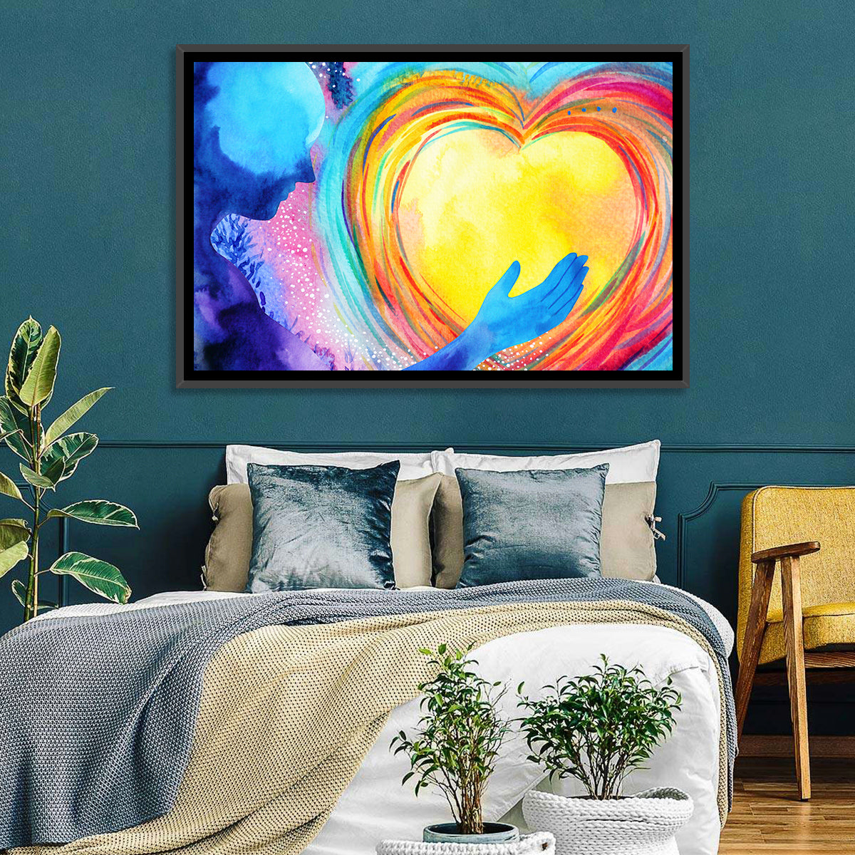 Blue Silhouette with Radiant Heart Wall Art