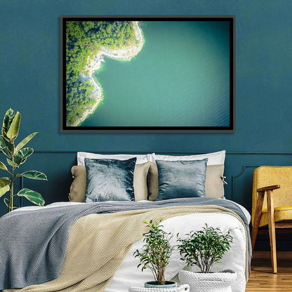 L-shaped Coastline Over Teal Lake Wall Art