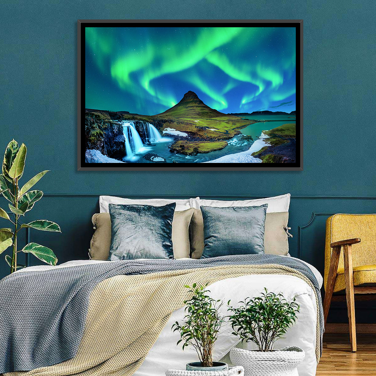 Kirkjufell Northern Lights Wall Art in a room, landscape