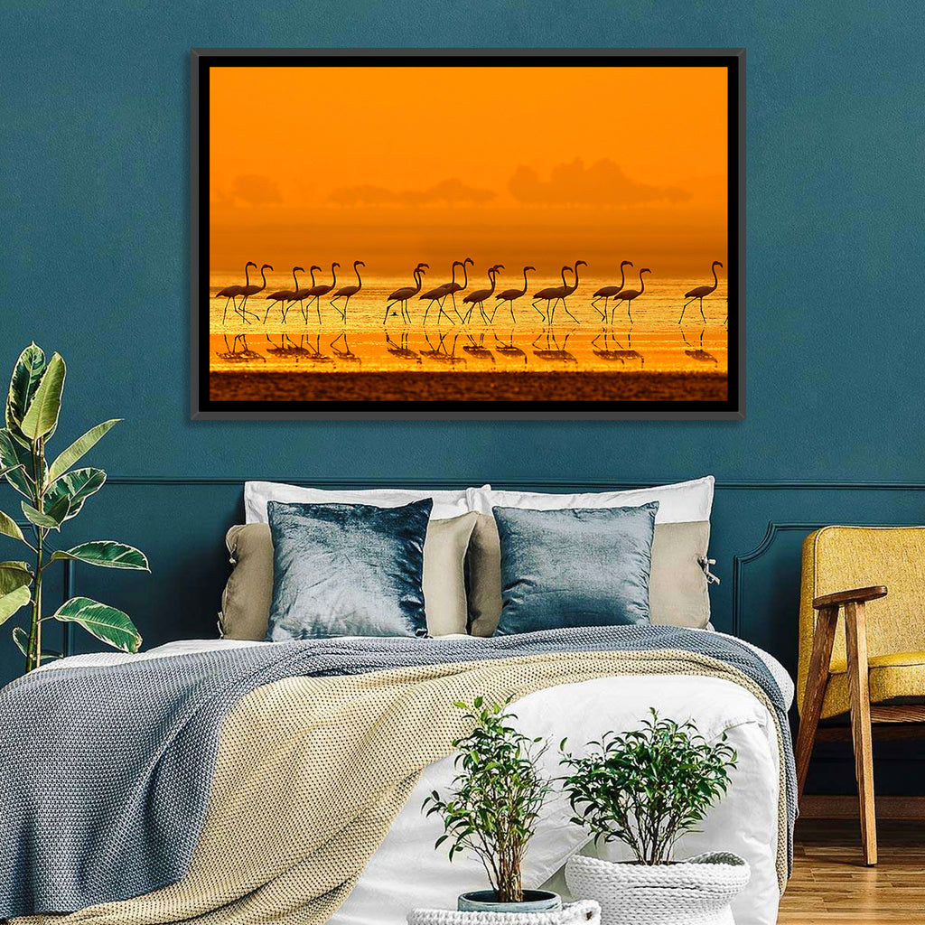 Flamingo Line at Golden Hour Wall Art