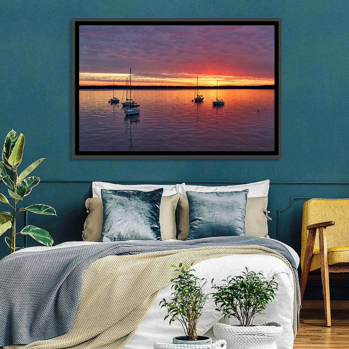 Lake Mendota Sailboats at Sunset Wall Art