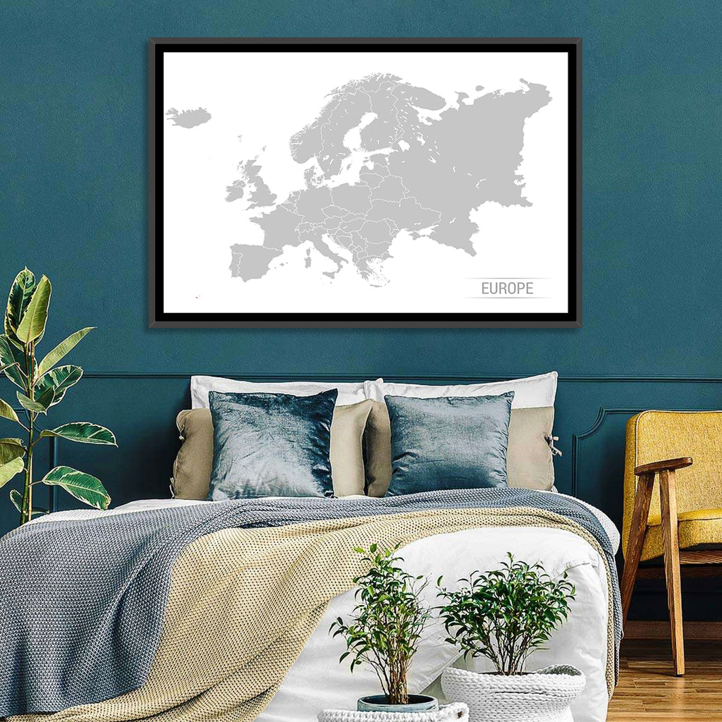 Gray Europe Outline Map Wall Art