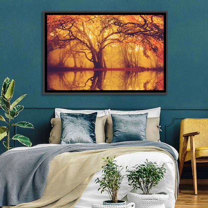 Golden Mist Forest Reflection Wall Art