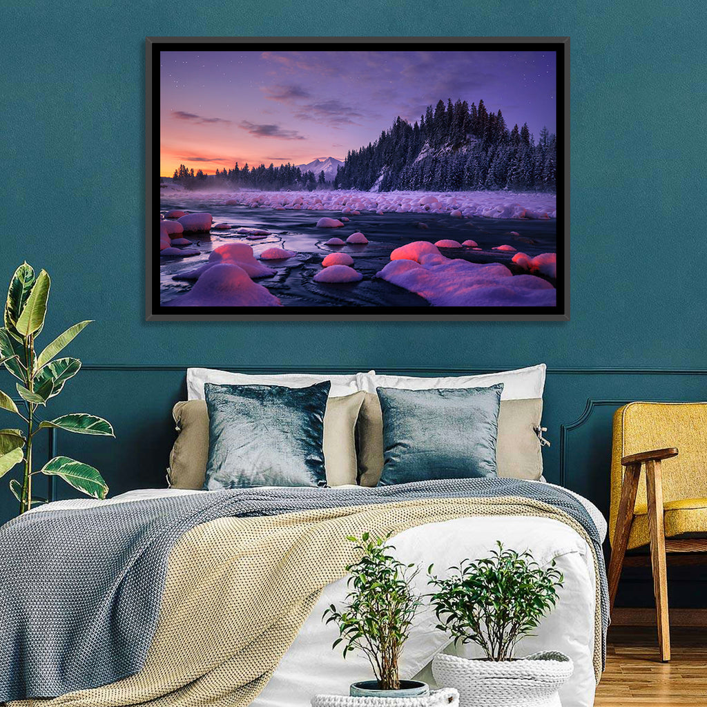 Twilight River and Snowy Pines Wall Art