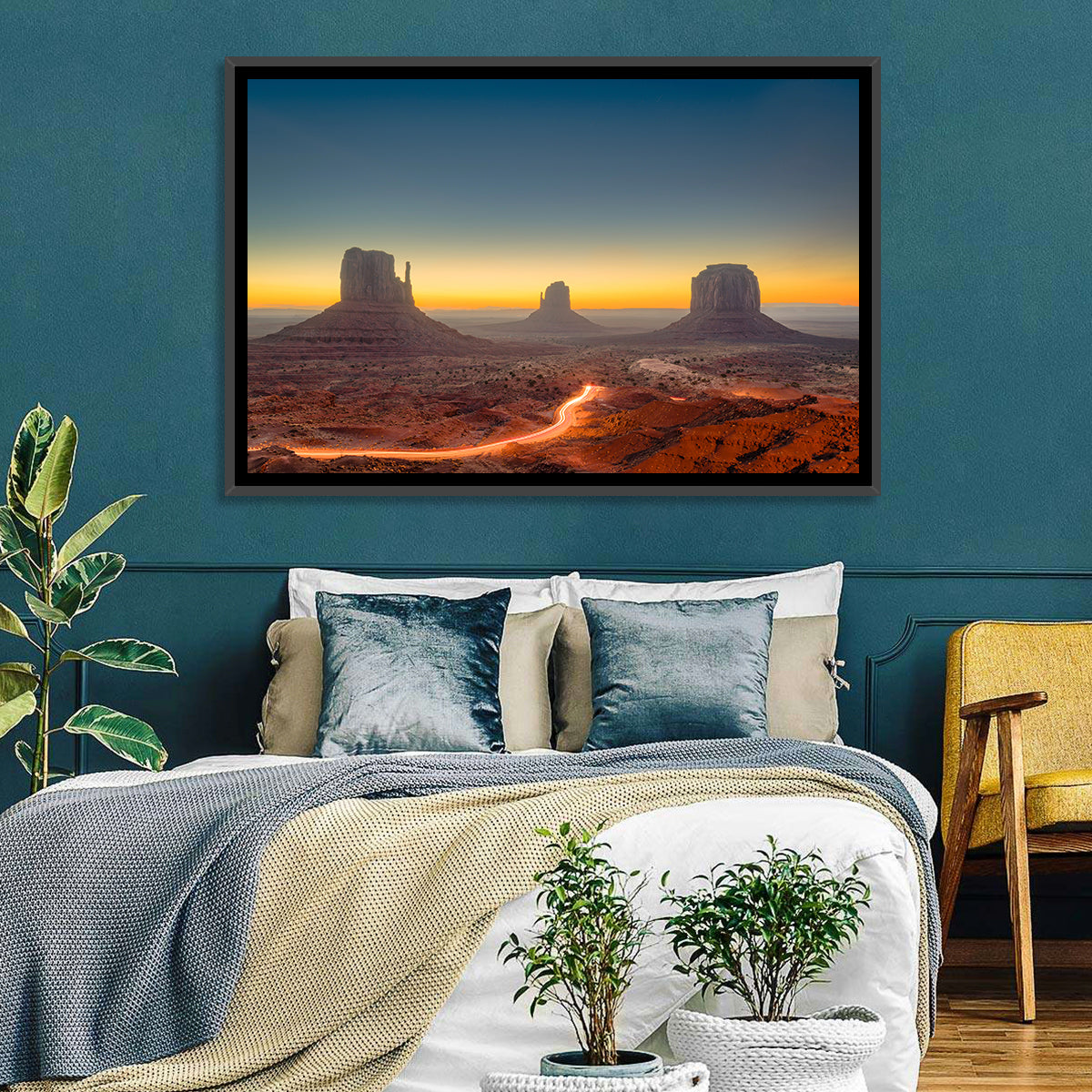 Monument Valley Golden Horizon Wall Art in a room, landscape